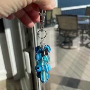 Handmade Long Turquoise Blue Bead Grape Hand Bag Charm Keychain Snap Hook Clip